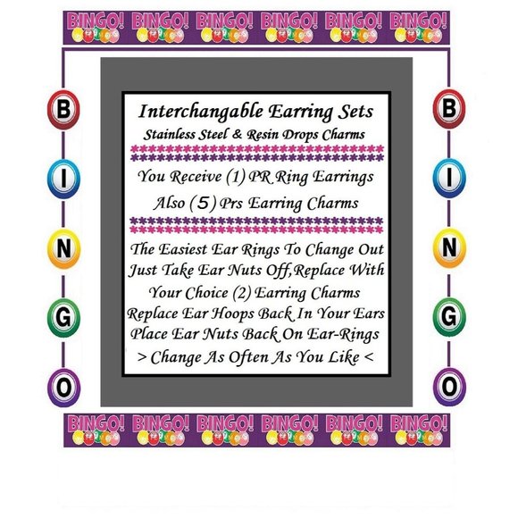 Bingo Earrings (5) Sets Bingo Sweet Lucky Bingo Ball Earrings Button Earrings - Picture 8 of 8